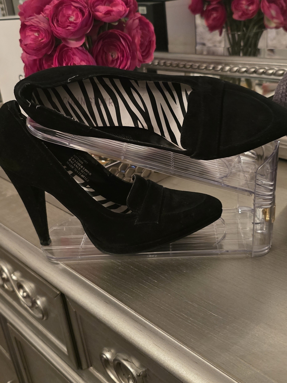 Classic Black Suede High Heel Loafers - Women's